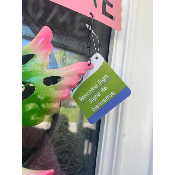 Metal Welcome Hummingbird Spring Wreath Sign Door Hanger Wall Art Decoration - Picture 3 of 4